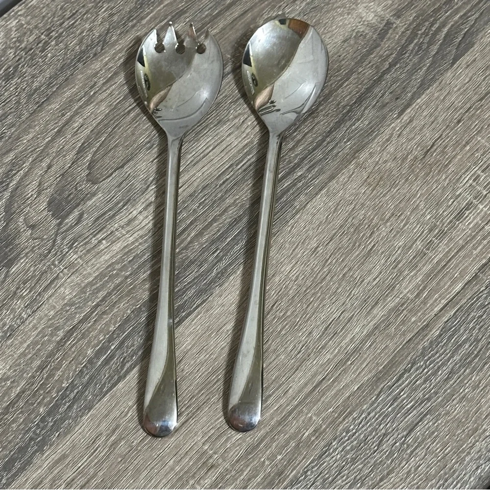 Silver Plate.Salad‎ Serving Set Large Fork and Spoon Italy